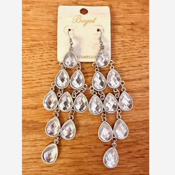 Bogot Jewelry - Bogot Clear Pear Crystal Chandelier Dangle Earrings 4.75” New